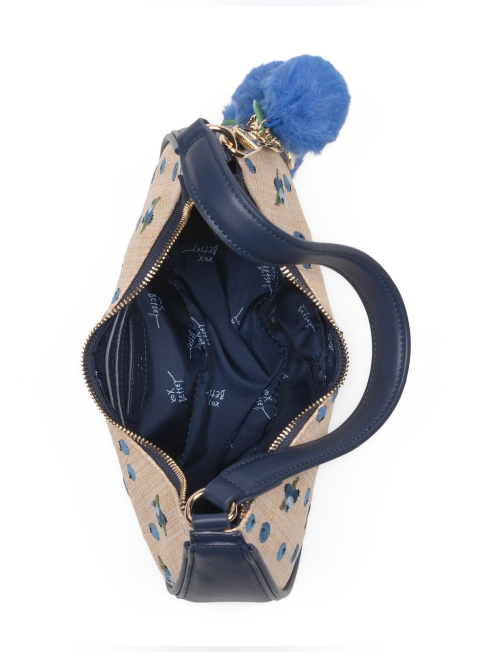 🫐👜BETSEY JOHNSON Straw Blueberry Shoulder Bag With Blueberry Pom-Pom Charm - Picture 4 of 16